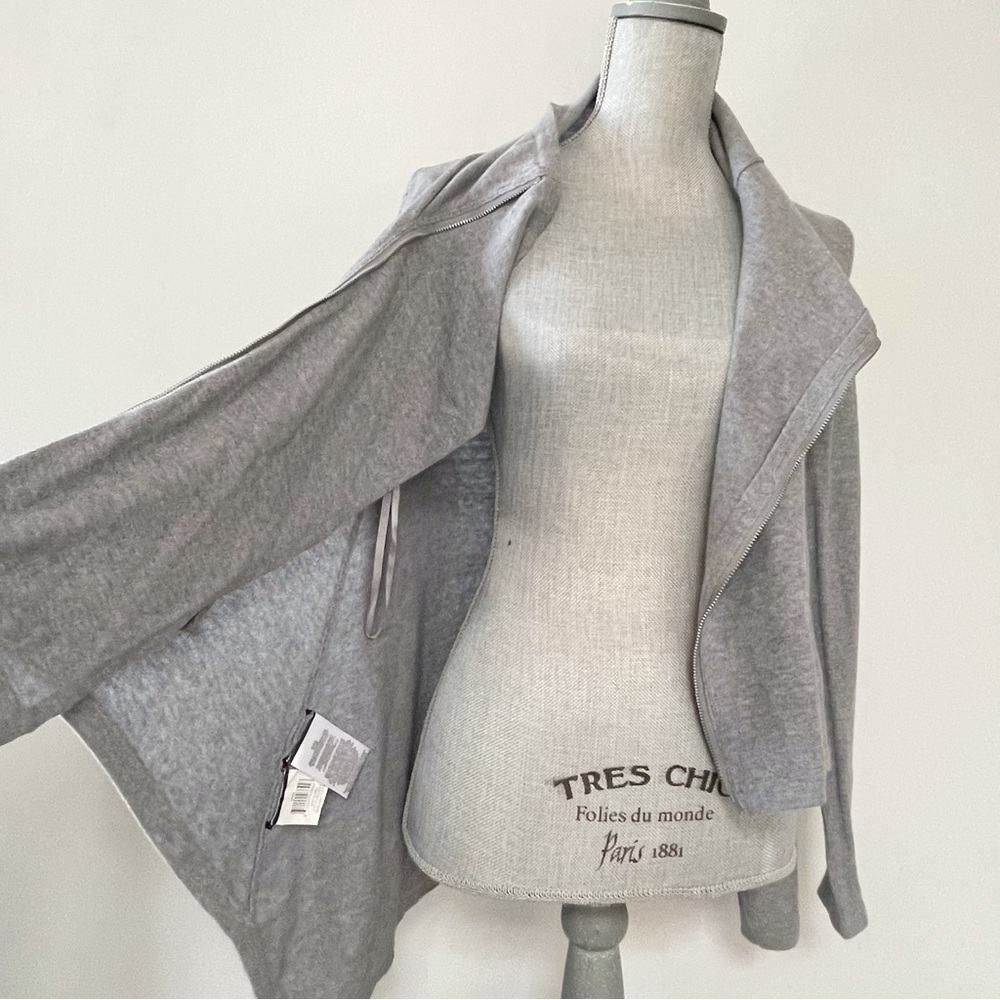 BCBG Zane sweater asymmetrical hem merino wool sweater cardigan light grey - Picture 6 of 8